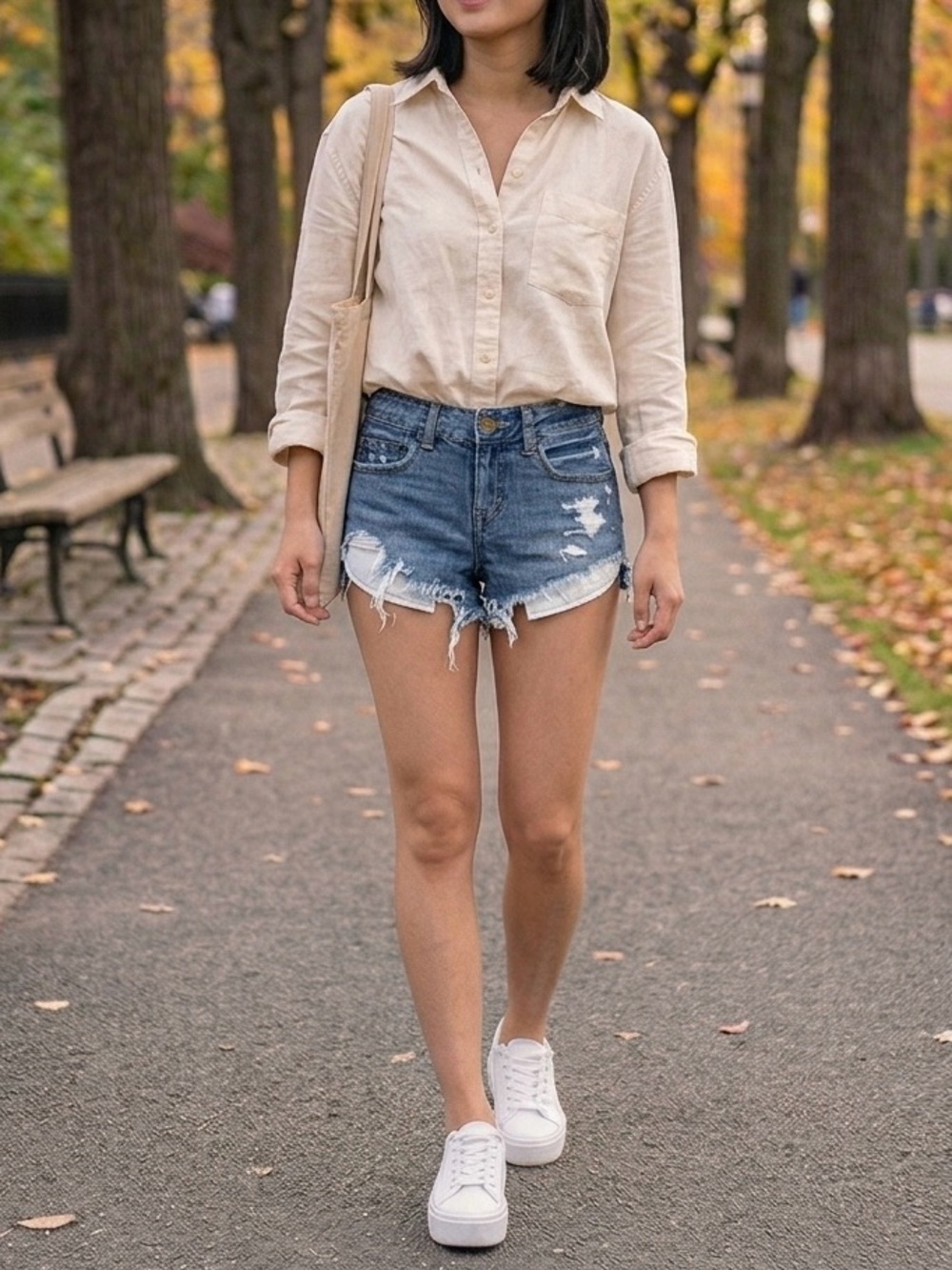 American Eagle Outfitters Frayed Distressed Denim Shorts - Blue